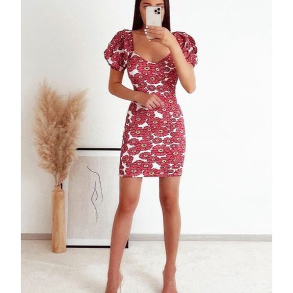 Zara Dresses & Skirts - Zara Floral Balloon Sleeve Dress Smocked Puff Princess Pink Sweetheart Bust Mini